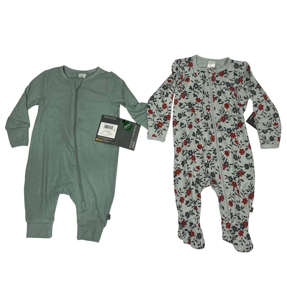 Modern Moments by Gerber Baby 4-Pack Sleep and Play Rompers 0-3M Viscose Blend